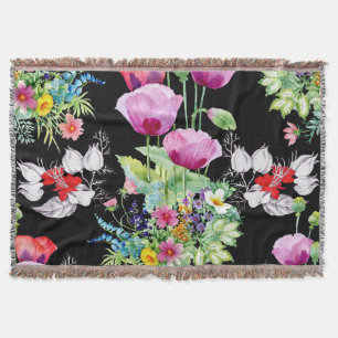 Colourful Poppy Summer Flowers Pattern Throw Blanket