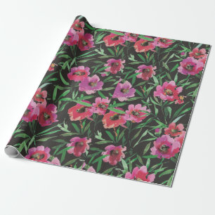 Colourful Poppy Watercolor Floral collage of Flowe Wrapping Paper