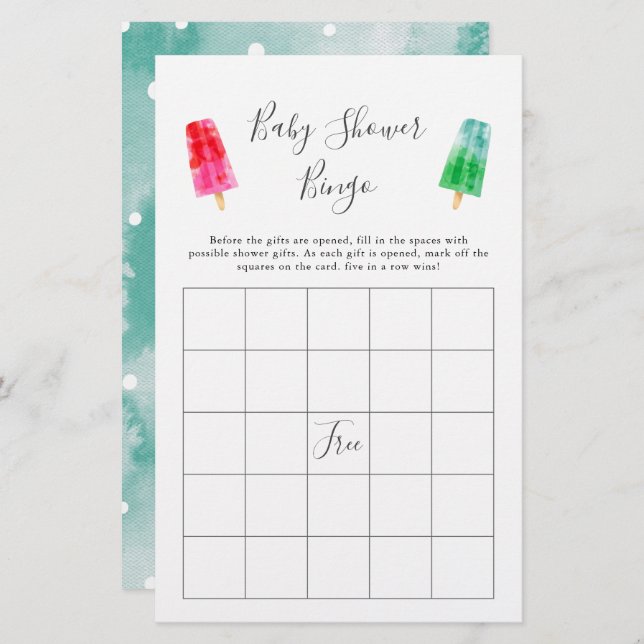 Colourful Popsicle Baby Shower Bingo Game (Front/Back)
