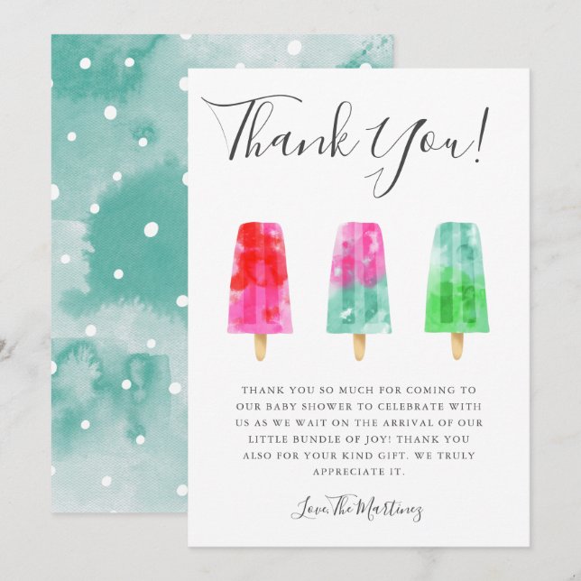 Colourful Popsicle Baby Shower Thank You Card (Front/Back)