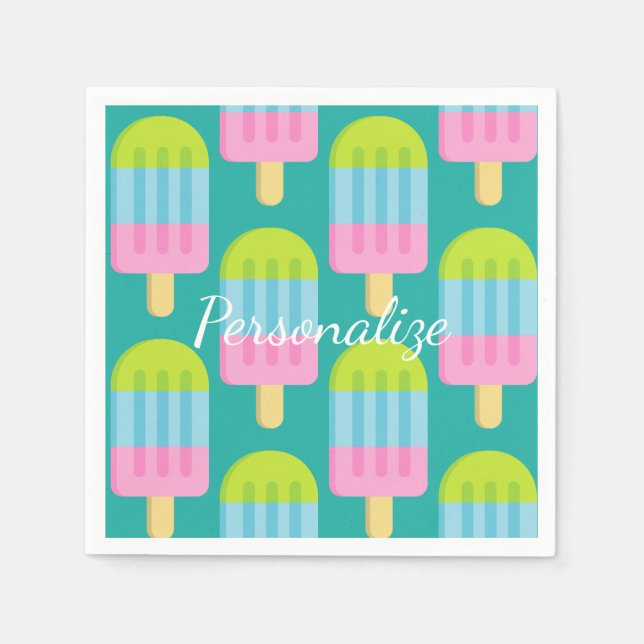 Colourful popsicle ice cream print paper napkins (Front)