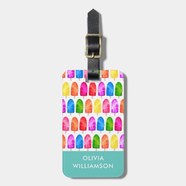 Colourful Popsicle Ice Lolly pattern personalised Luggage Tag (Front Vertical)