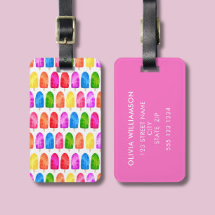 Colourful Popsicle Ice Lolly pattern personalised Luggage Tag