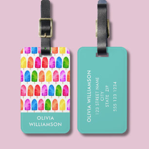 Colourful Popsicle Ice Lolly pattern personalised Luggage Tag