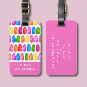 Colourful Popsicle Ice Lolly pattern personalised Luggage Tag