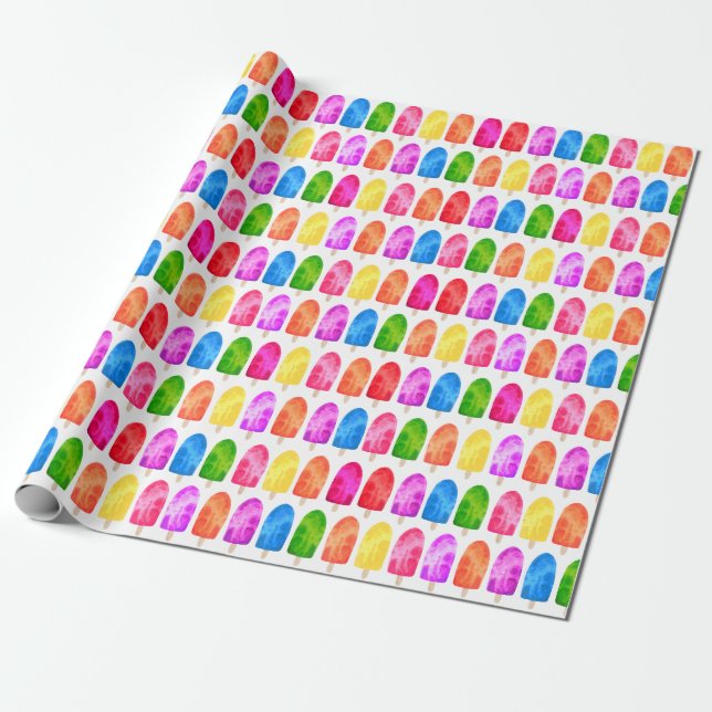 Colourful Popsicle Ice Lolly pattern Wrapping Paper (Unrolled)