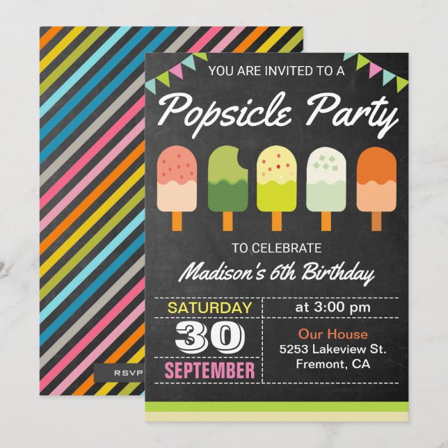 Colourful Popsicle Kids Birthday Party Invitation (Front/Back)