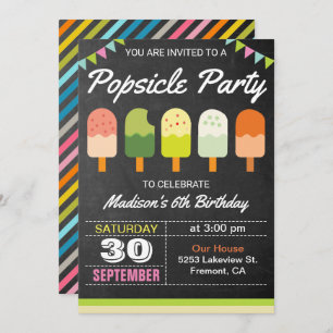 Colourful Popsicle Kids Birthday Party Invitation