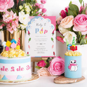 Colourful Popsicle Ready to Pop 1st Birthday Invitation