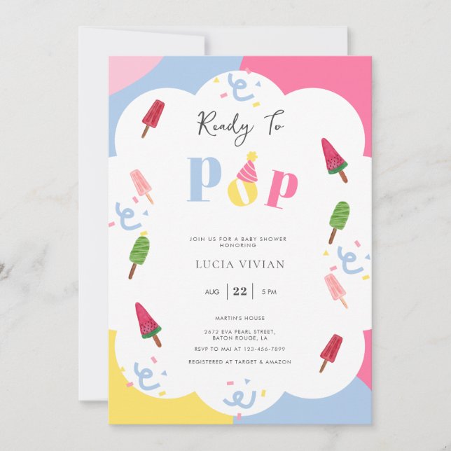 Colourful Popsicle Ready to Pop Baby Shower Invitation (Front)