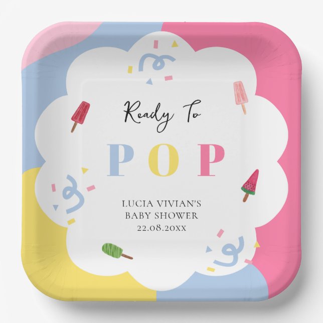 Colourful Popsicle Ready to Pop Baby Shower Paper Plate (Front)