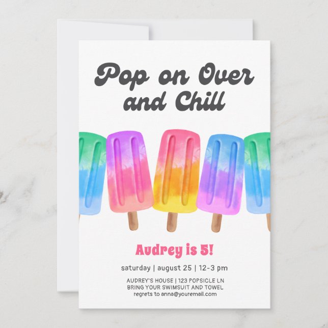 Colourful Popsicle Summer 5th Birthday Invitation (Front)