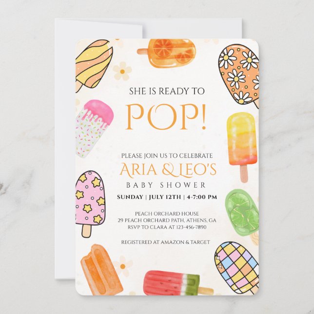Colourful Popsicle Summer Baby Shower Invite (Front)