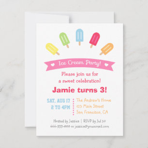 Colourful Popsicle Summer Party Invitations