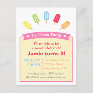 Colourful Popsicle Summer Party Invitations