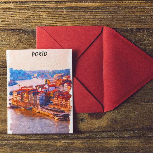Colourful Porto Portugal Watercolor Artwork Postcard (colorful porto portugal travel postcard)