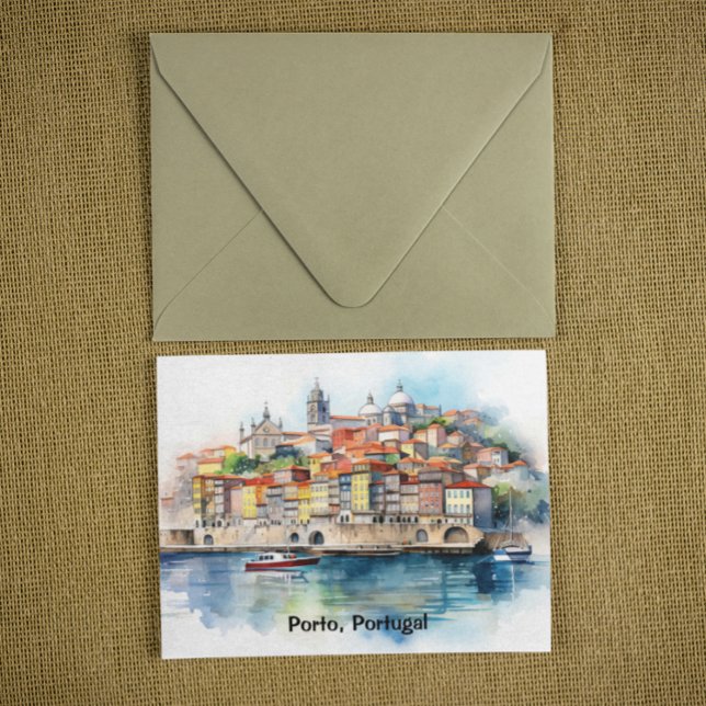 Colourful Porto Portugal Watercolor City View Postcard (Colorful Porto Portugal Watercolor City View Postcard)