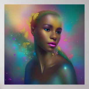 Colourful portrait butterfly blue pink purple girl poster