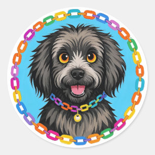 Colourful Portrait of a Cute Black Dog Classic Round Sticker