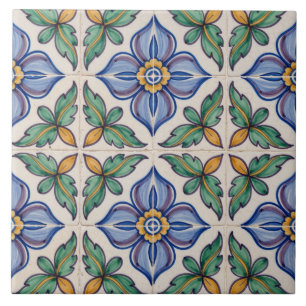 Colourful Portuguese Azulejo Floral Lattice Tile