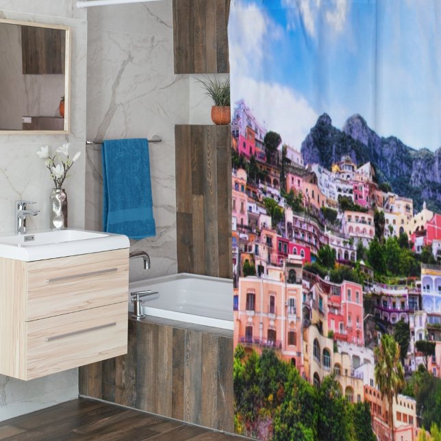 Colourful Positano Italy Shower Curtain (Bring the Amalfi Coast to your bathroom!)