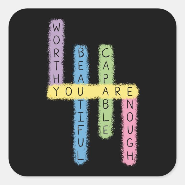 Colourful Positive Affirmations Puzzle Design Square Sticker (Front)