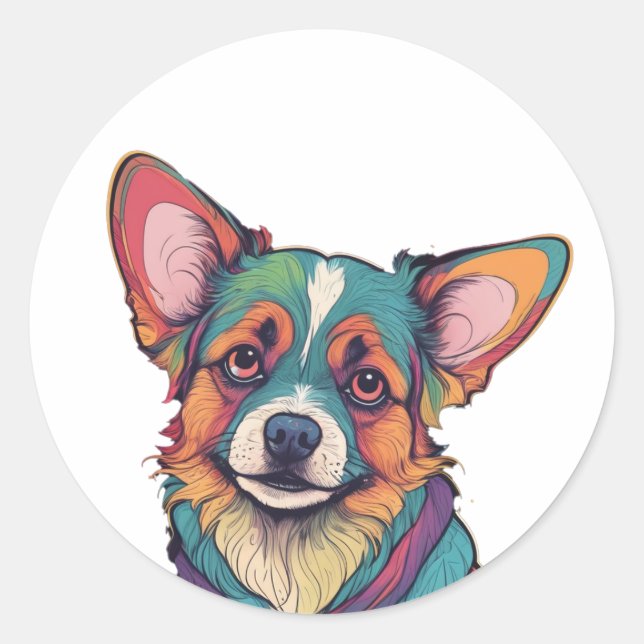 colourful potrait cute dog sticker (Front)