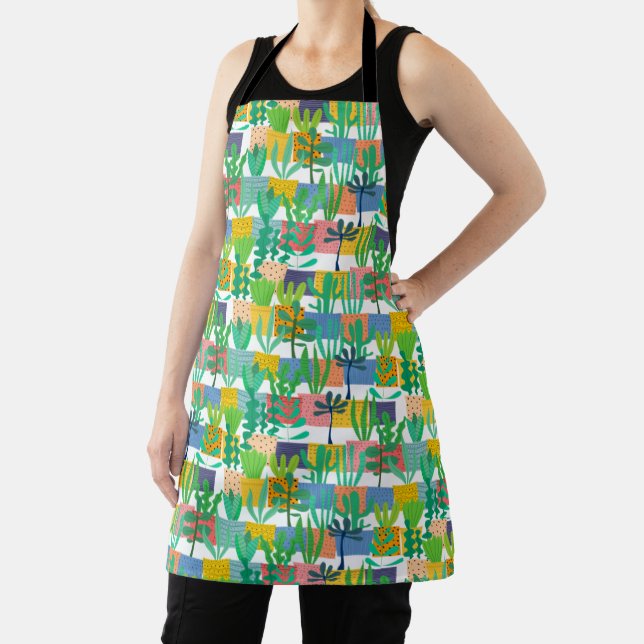 Colourful Pots and Cactus Pattern Apron (Insitu)