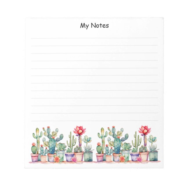 Colourful Potted Cacti And Succulents Lined Notepad (Front)