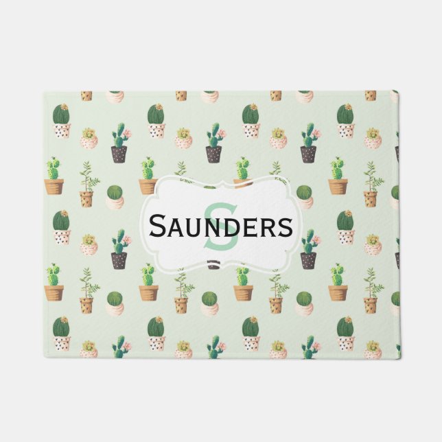 Colourful Potted Cactus Door Mat (Front)