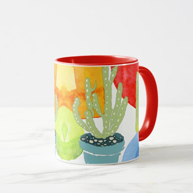 Colourful potted cactus mug (Front Right)