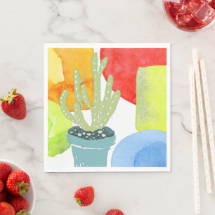 Colourful potted cactus napkin