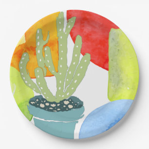 Colourful potted cactus paper plate
