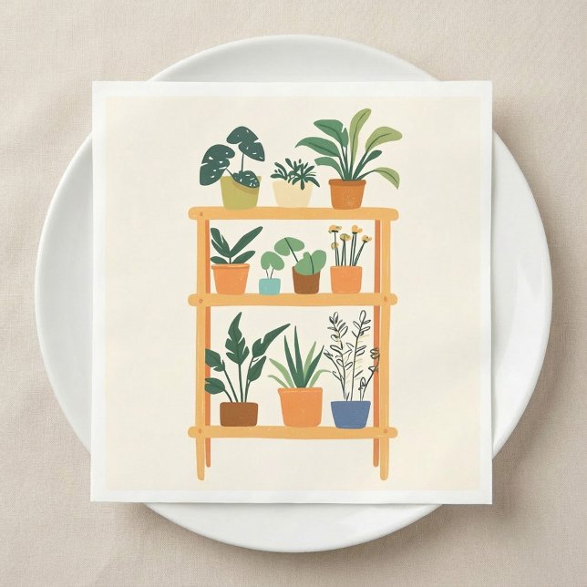 Colourful Potted Houseplants on a rack Napkin (Colorful Potted Houseplants on a rack Napkins)