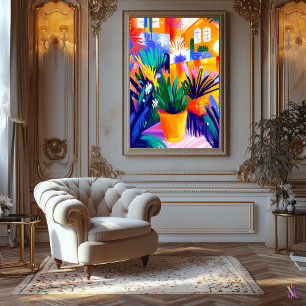 Colourful Potted Plant in Fauvist Style Canvas Print