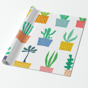 Colourful Potted Plants Wrapping Paper