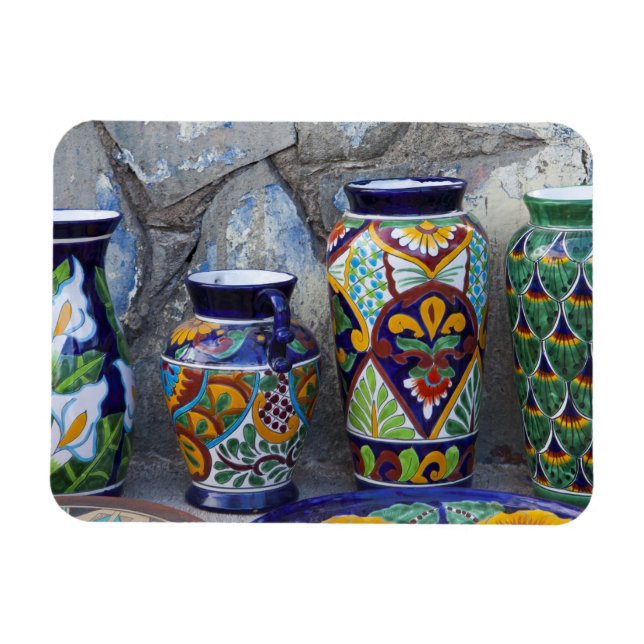 Colourful pottery for sale in downtown Loreto, Magnet (Horizontal)