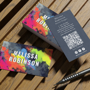 Colourful Powder Splash Bold White Name Dark Grey Business Card