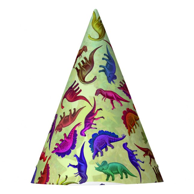 Colourful Prehistoric Dinosaurs Party Hat (Front)
