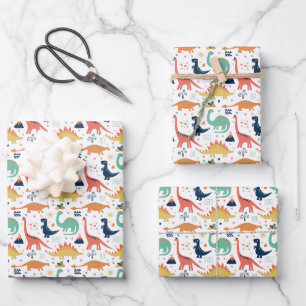 Colourful Prehistoric Dinosaurs Pattern Wrapping Paper Sheet