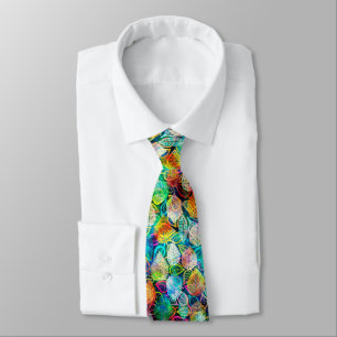Colourful Preppy Abstract Leafs Collage Tie