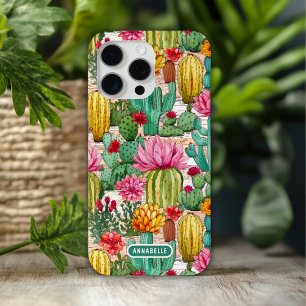 Colourful Preppy Cactus Floral Personalised Name iPhone 15 Pro Max Case