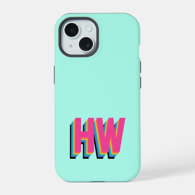 Colourful Preppy Initial Name  iPhone 15 Case (Back)