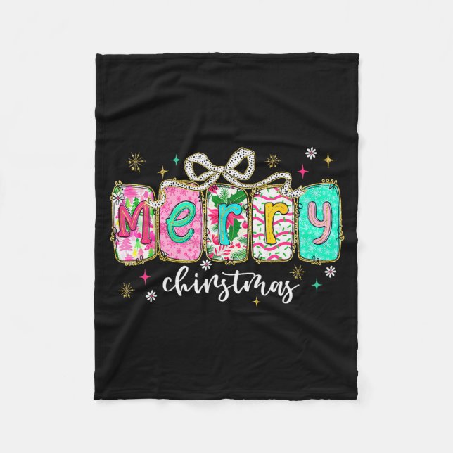 Colourful Preppy Merry Christmas Funny Coquette Bo Fleece Blanket (Front)