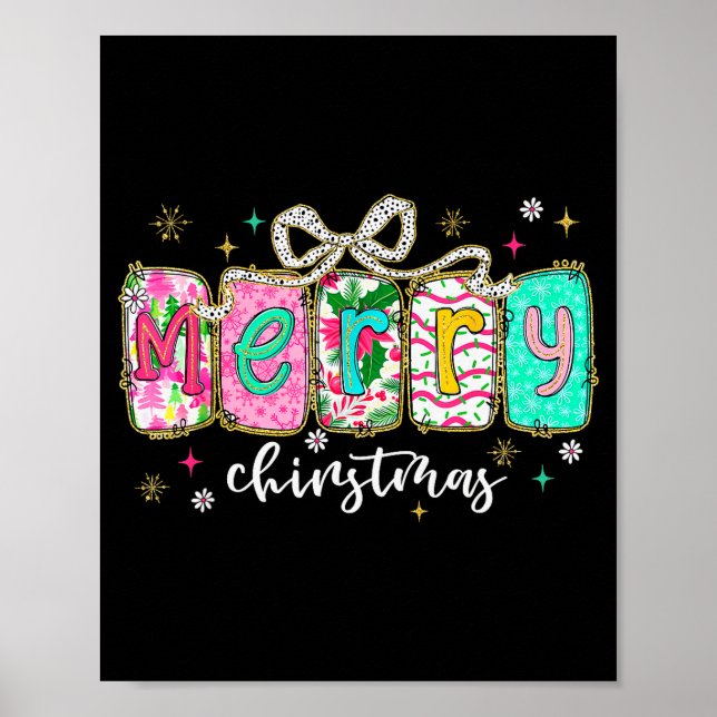 Colourful Preppy Merry Christmas Funny Coquette Bo Poster (Front)