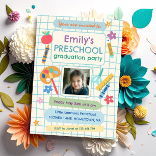 Colourful Preschool Graduation Photo Text Invitation