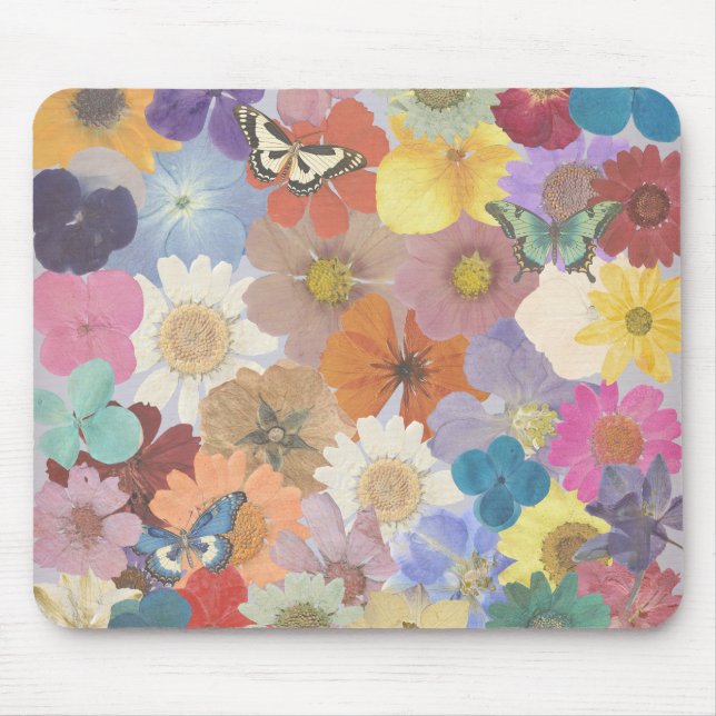 Colourful Pressed Floral Flower Wrapping Paper  Mouse Mat (Front)