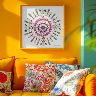 Colourful Pressed Flower Mandala Handmade Botanica Poster