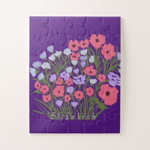 Colourful Pretty Floral Charm + Custom Name Jigsaw Puzzle