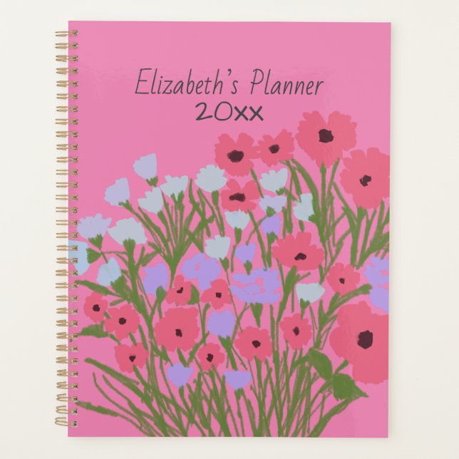 Colourful Pretty Floral Charm + Custom Name Planner (Front)